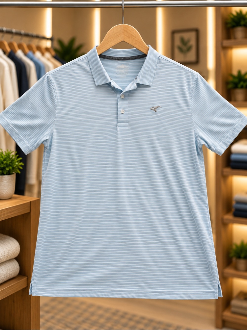 Puma Light Blue Thin-Striped Men's Polo